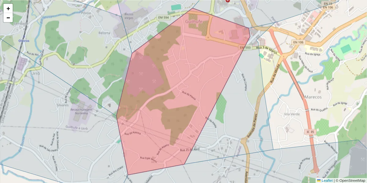 Mapa detalhado do código postal 4560-146 com limites, códigos postais vizinhos e agências dos correios