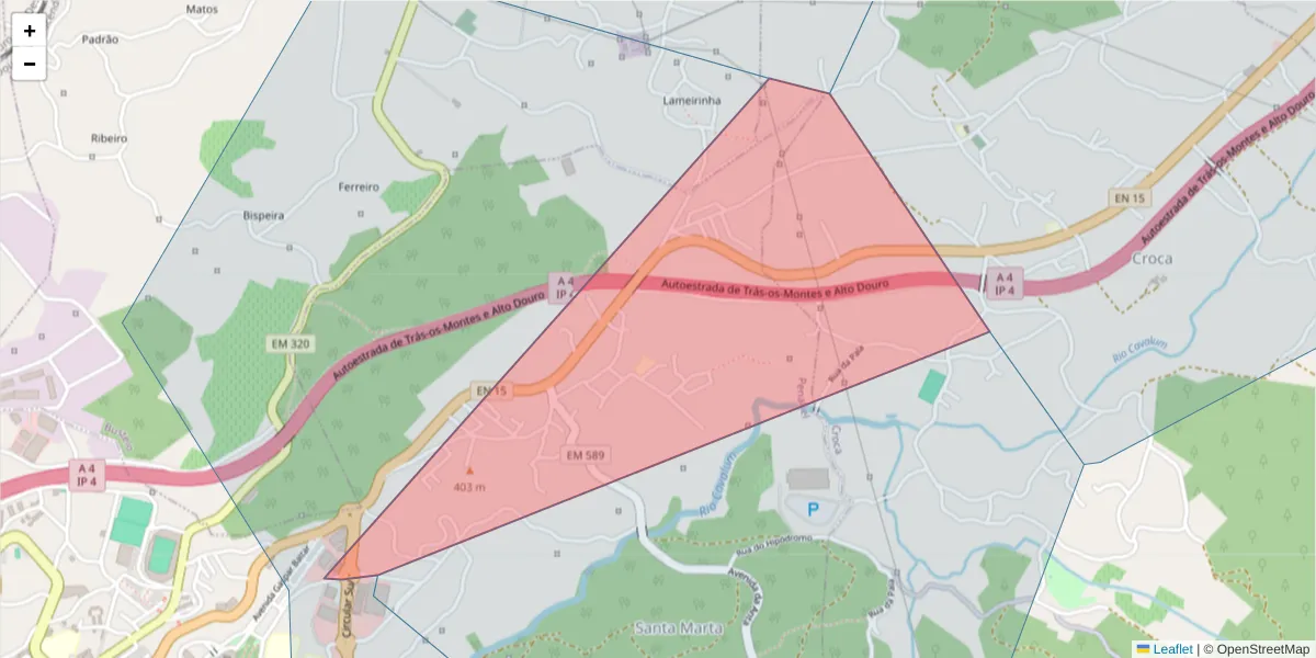 Mapa detalhado do código postal 4560-237 com limites, códigos postais vizinhos e agências dos correios