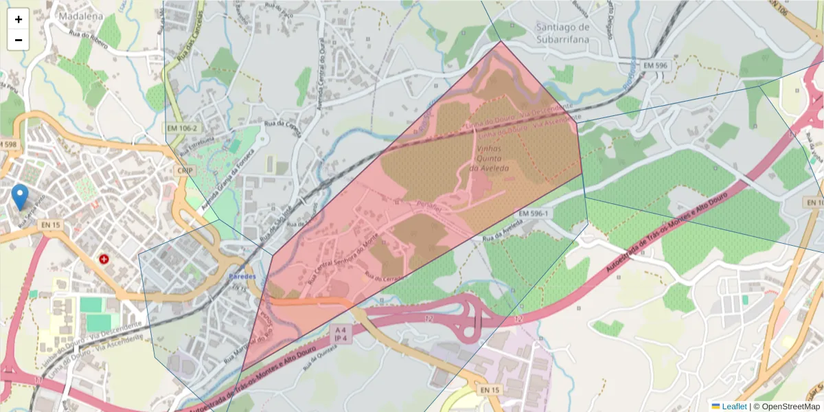 Mapa detalhado do código postal 4560-305 com limites, códigos postais vizinhos e agências dos correios