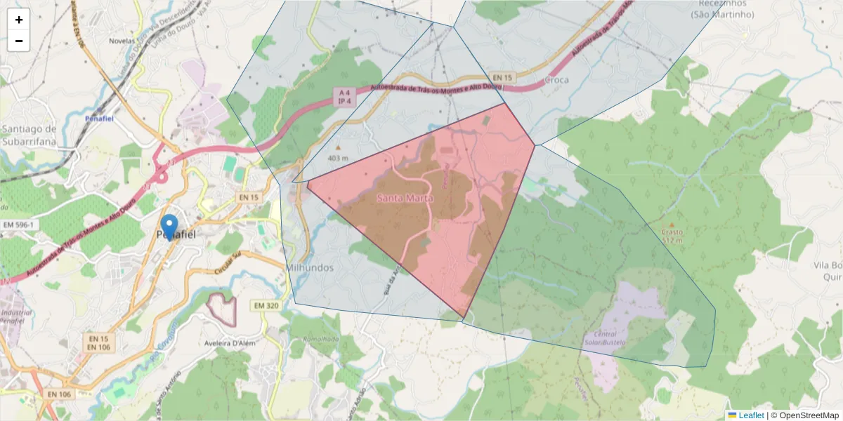 Mapa detalhado do código postal 4560-568 com limites, códigos postais vizinhos e agências dos correios