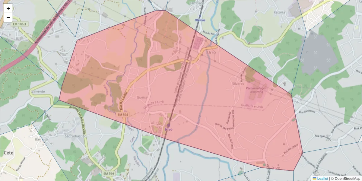 Mapa detalhado do código postal 4560-838 com limites, códigos postais vizinhos e agências dos correios