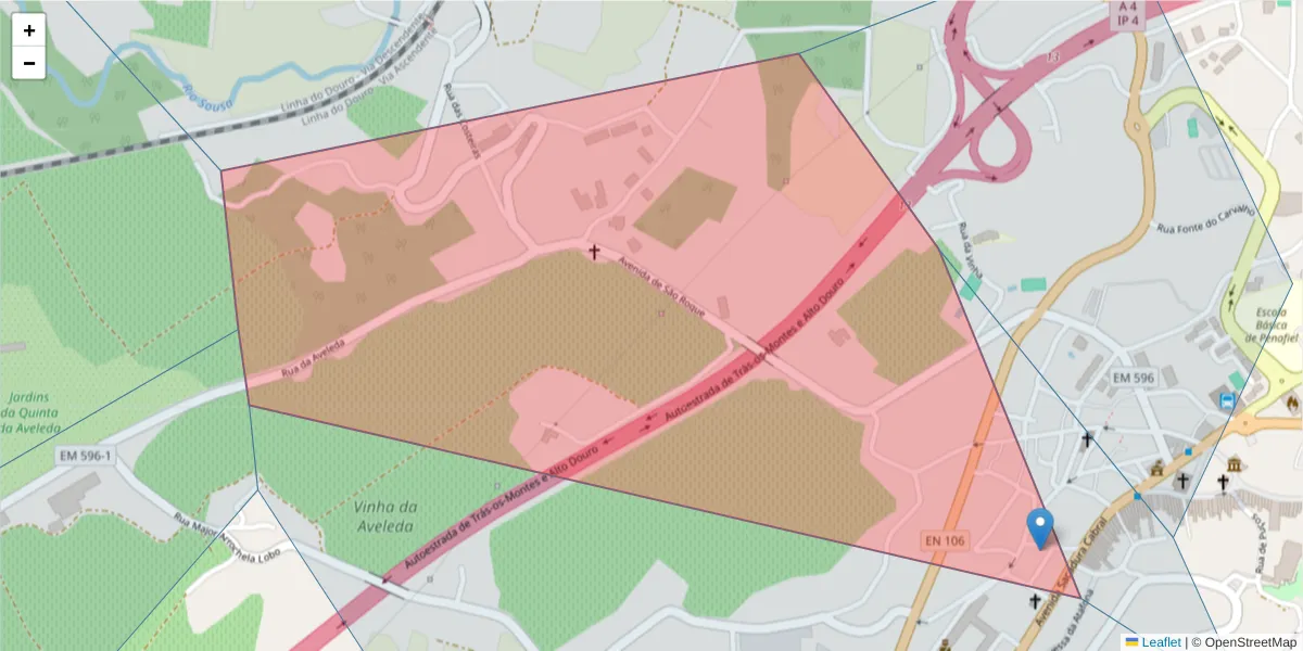Mapa detalhado do código postal 4560-999 com limites, códigos postais vizinhos e agências dos correios