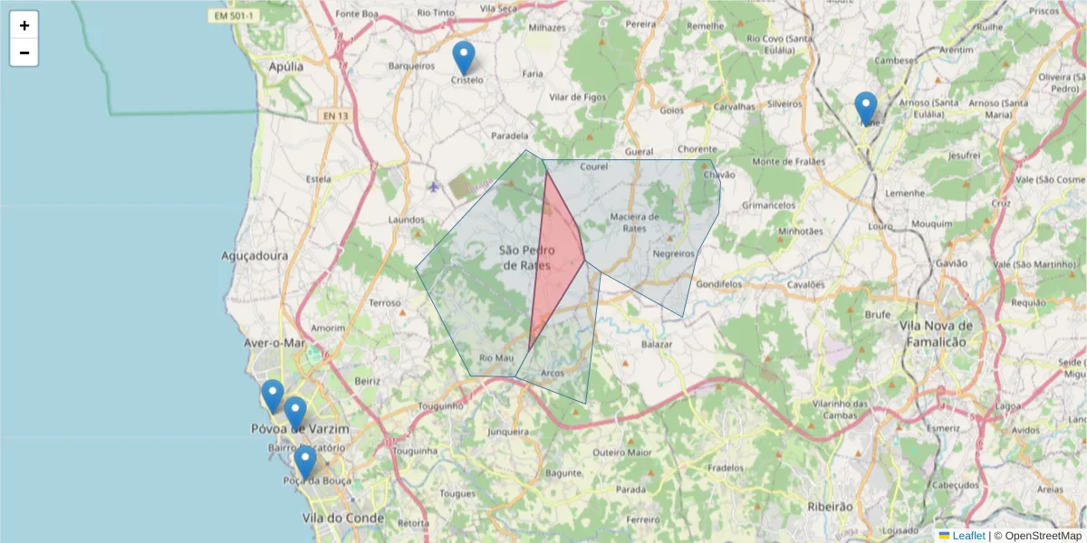 Mapa detalhado do código postal 4570-473 com limites, códigos postais vizinhos e agências dos correios