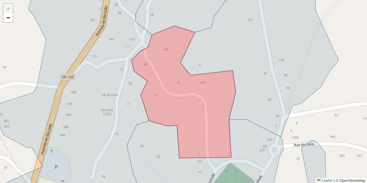 Mapa detalhado do código postal 4575-002 com limites, códigos postais vizinhos e agências dos correios
