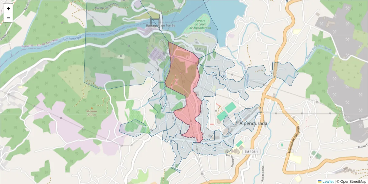 Mapa detalhado do código postal 4575-003 com limites, códigos postais vizinhos e agências dos correios
