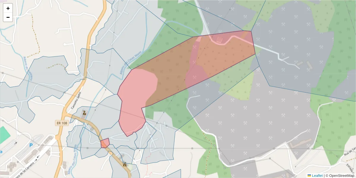 Mapa detalhado do código postal 4575-004 com limites, códigos postais vizinhos e agências dos correios