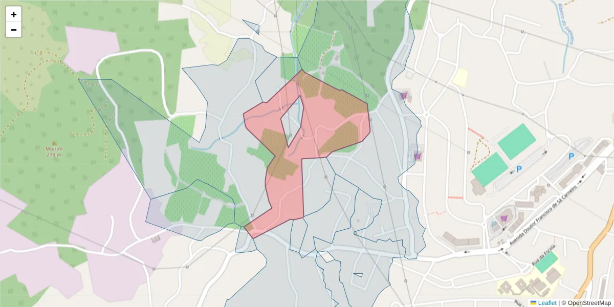 Mapa detalhado do código postal 4575-007 com limites, códigos postais vizinhos e agências dos correios