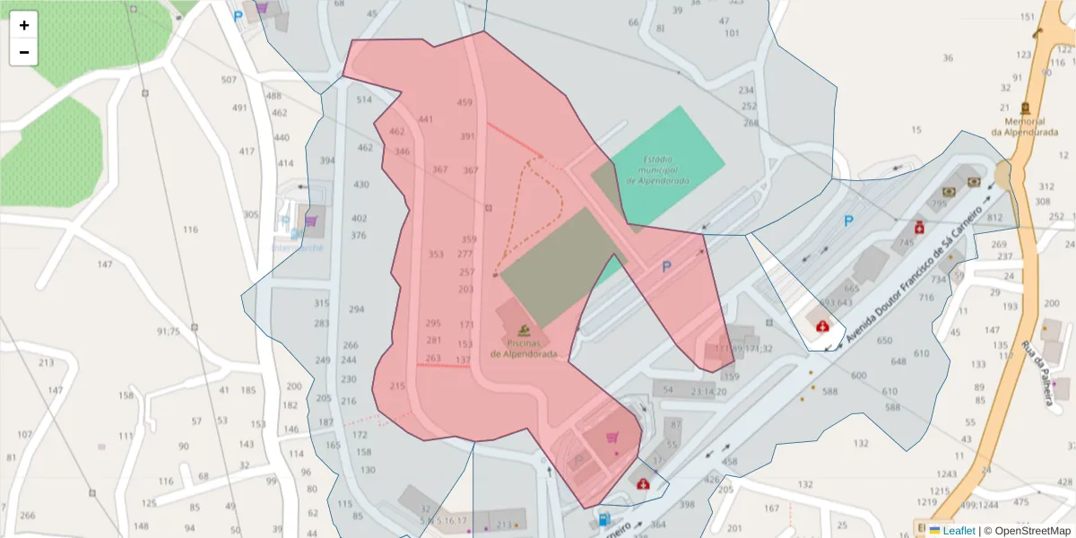 Mapa detalhado do código postal 4575-010 com limites, códigos postais vizinhos e agências dos correios