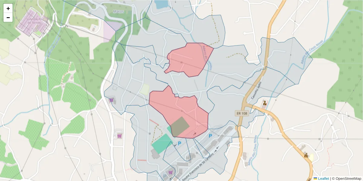 Mapa detalhado do código postal 4575-019 com limites, códigos postais vizinhos e agências dos correios