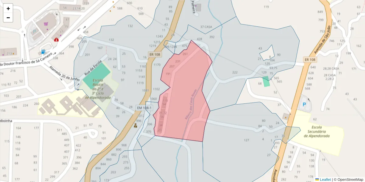 Mapa detalhado do código postal 4575-027 com limites, códigos postais vizinhos e agências dos correios
