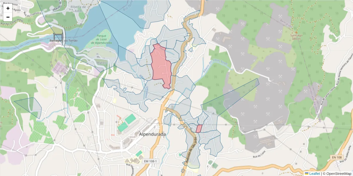 Mapa detalhado do código postal 4575-028 com limites, códigos postais vizinhos e agências dos correios