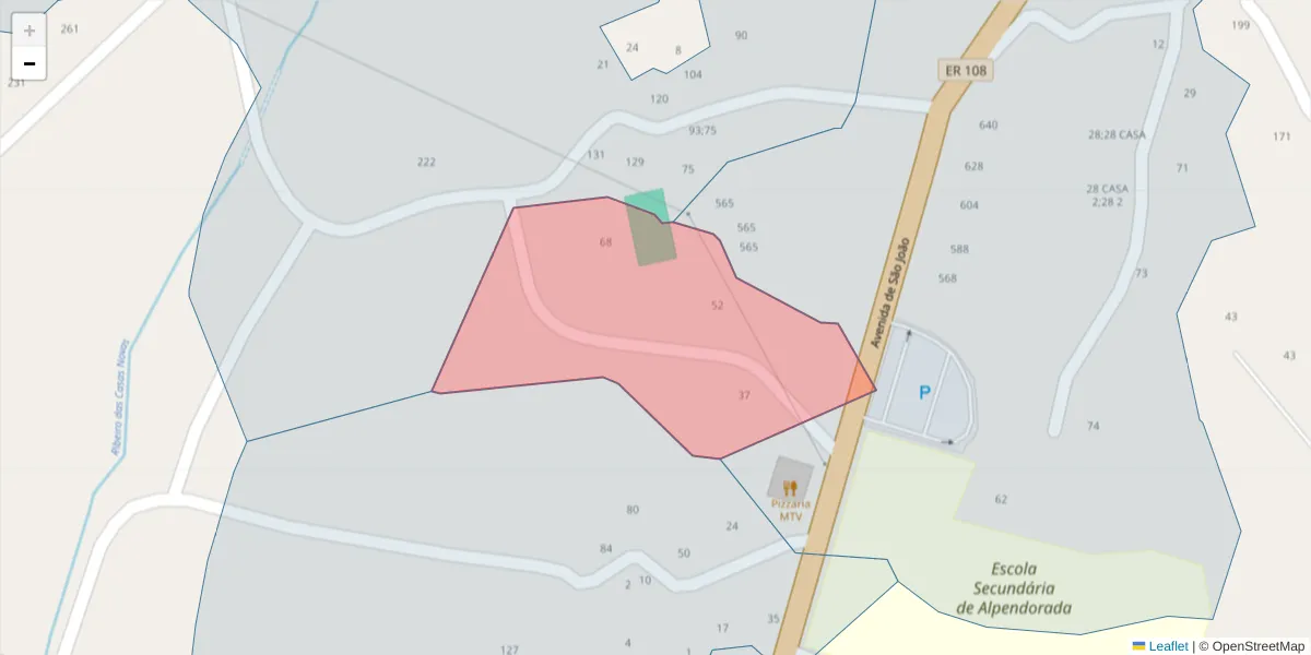 Mapa detalhado do código postal 4575-031 com limites, códigos postais vizinhos e agências dos correios