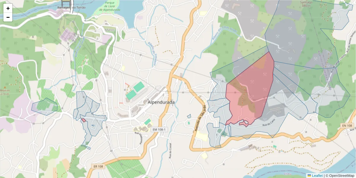 Mapa detalhado do código postal 4575-034 com limites, códigos postais vizinhos e agências dos correios