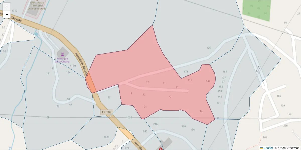 Mapa detalhado do código postal 4575-036 com limites, códigos postais vizinhos e agências dos correios