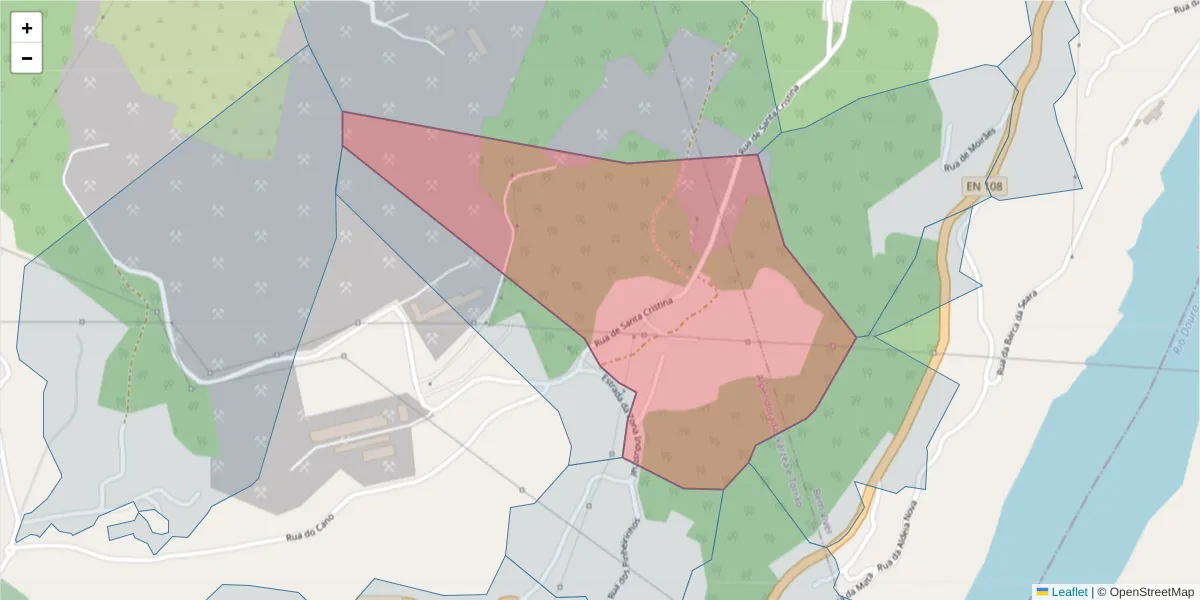 Mapa detalhado do código postal 4575-047 com limites, códigos postais vizinhos e agências dos correios