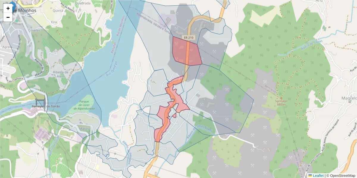 Mapa detalhado do código postal 4575-049 com limites, códigos postais vizinhos e agências dos correios