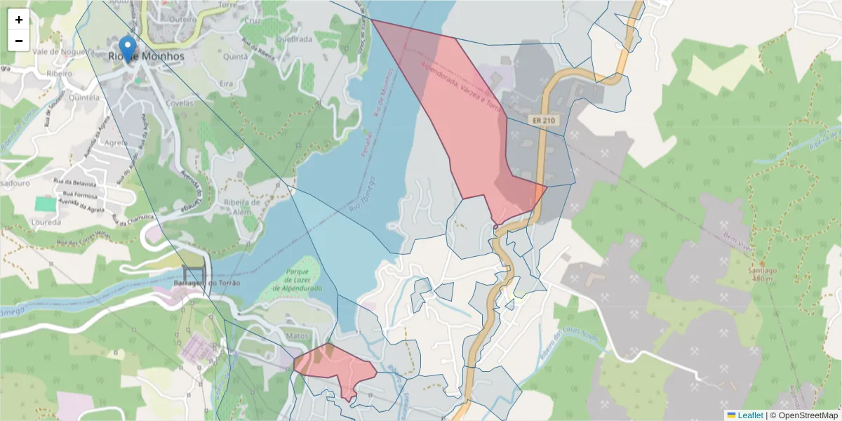 Mapa detalhado do código postal 4575-051 com limites, códigos postais vizinhos e agências dos correios