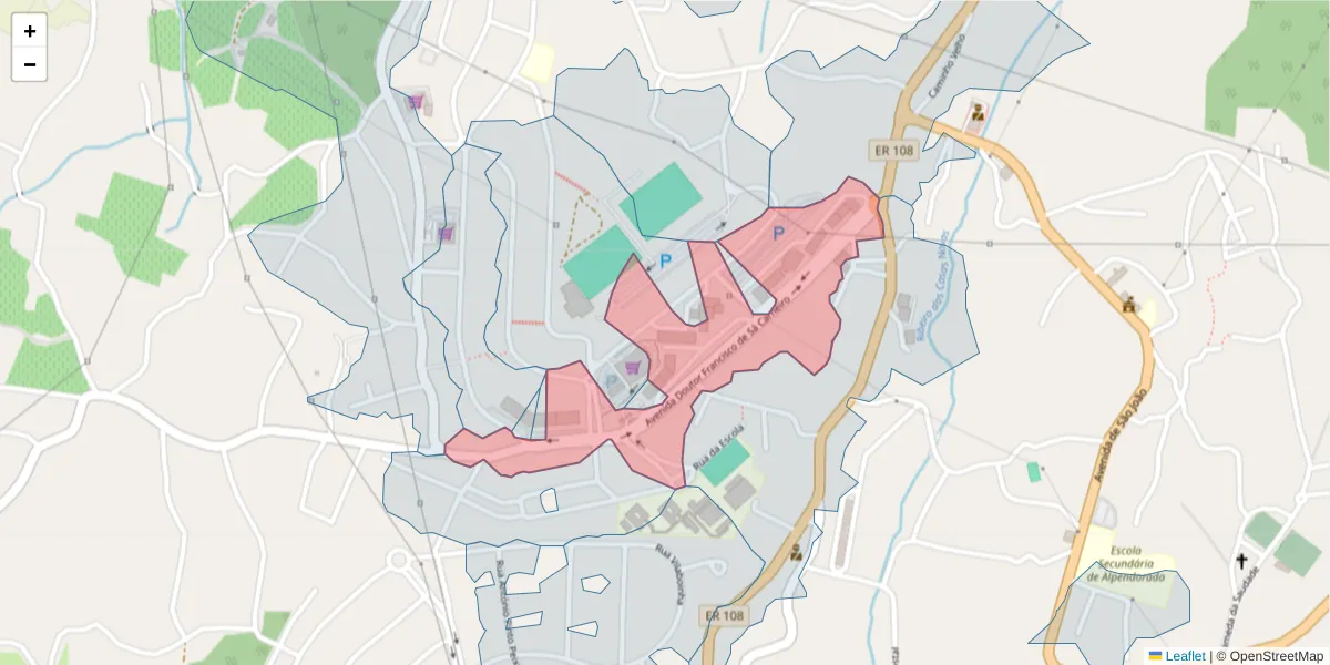 Mapa detalhado do código postal 4575-052 com limites, códigos postais vizinhos e agências dos correios