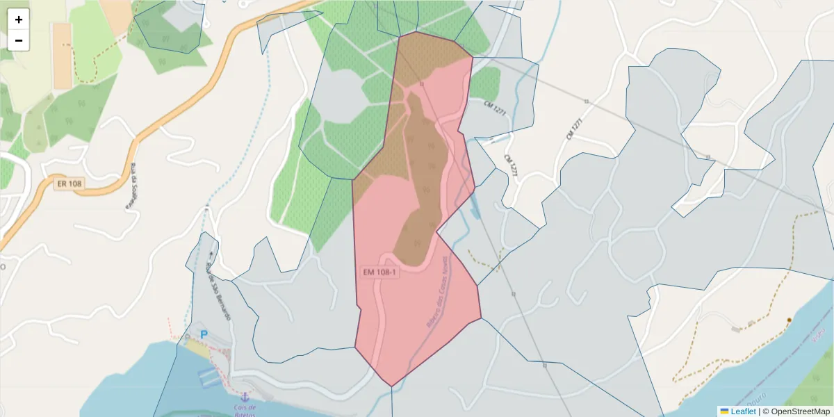 Mapa detalhado do código postal 4575-057 com limites, códigos postais vizinhos e agências dos correios