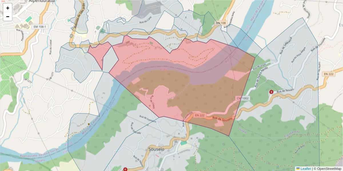 Mapa detalhado do código postal 4575-064 com limites, códigos postais vizinhos e agências dos correios