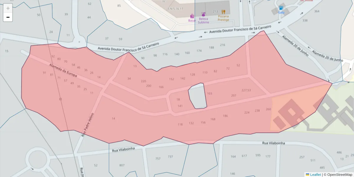 Mapa detalhado do código postal 4575-068 com limites, códigos postais vizinhos e agências dos correios