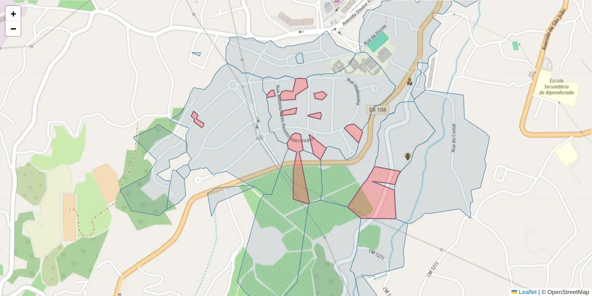 Mapa detalhado do código postal 4575-073 com limites, códigos postais vizinhos e agências dos correios