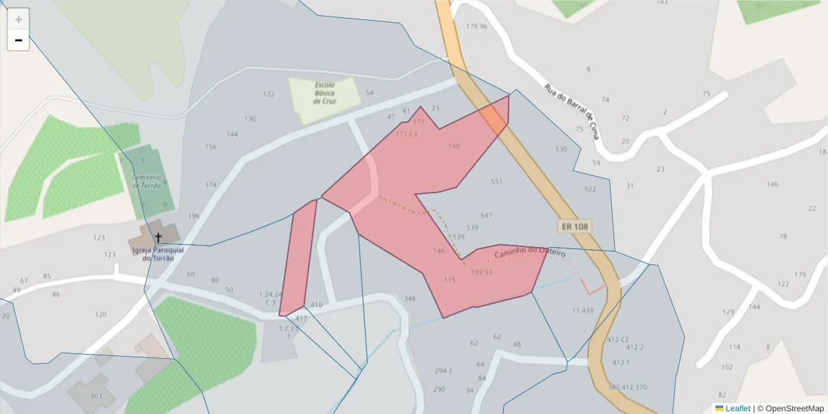 Mapa detalhado do código postal 4575-331 com limites, códigos postais vizinhos e agências dos correios