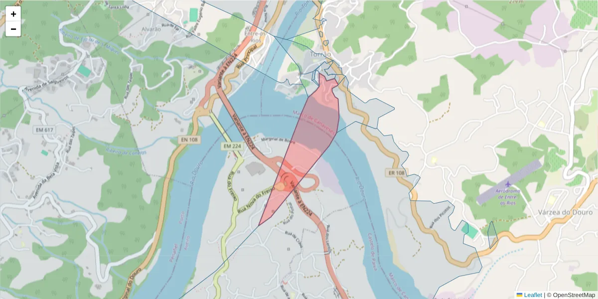 Mapa detalhado do código postal 4575-335 com limites, códigos postais vizinhos e agências dos correios