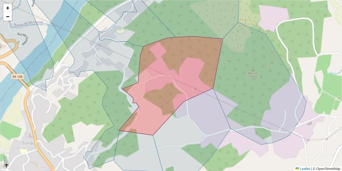 Mapa detalhado do código postal 4575-336 com limites, códigos postais vizinhos e agências dos correios