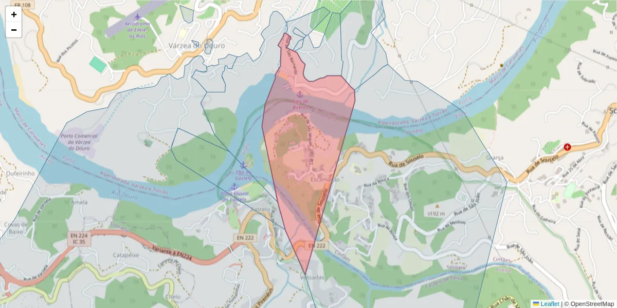 Mapa detalhado do código postal 4575-431 com limites, códigos postais vizinhos e agências dos correios