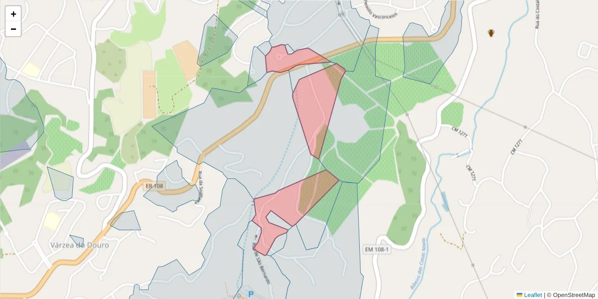 Mapa detalhado do código postal 4575-432 com limites, códigos postais vizinhos e agências dos correios