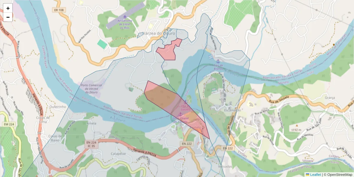 Mapa detalhado do código postal 4575-437 com limites, códigos postais vizinhos e agências dos correios