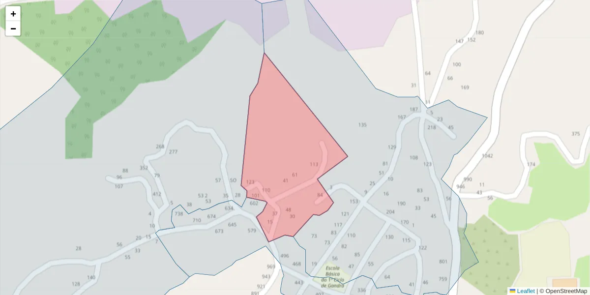 Mapa detalhado do código postal 4575-439 com limites, códigos postais vizinhos e agências dos correios