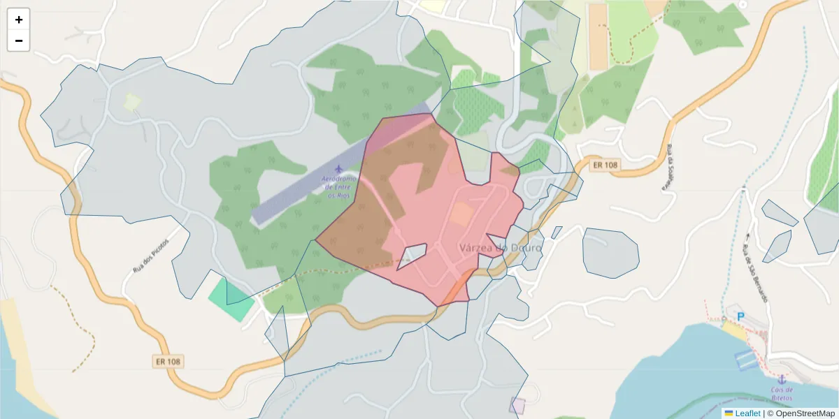 Mapa detalhado do código postal 4575-443 com limites, códigos postais vizinhos e agências dos correios