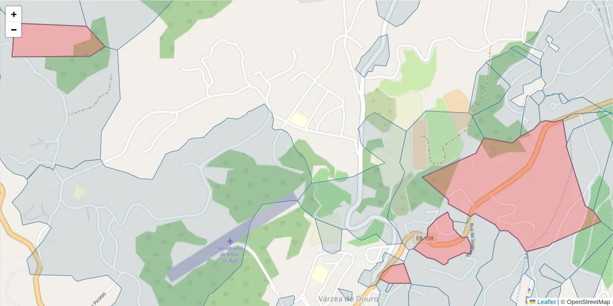 Mapa detalhado do código postal 4575-453 com limites, códigos postais vizinhos e agências dos correios