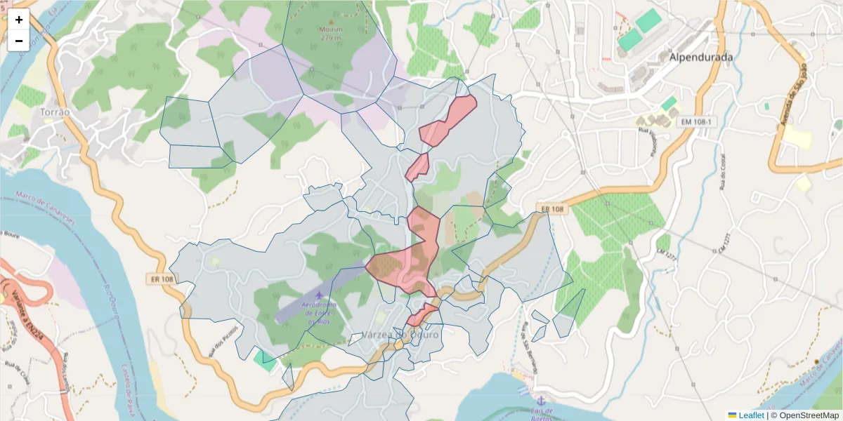 Mapa detalhado do código postal 4575-455 com limites, códigos postais vizinhos e agências dos correios