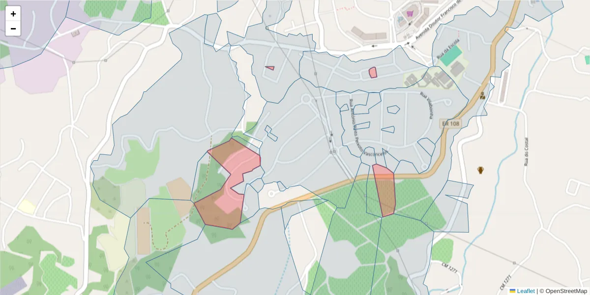 Mapa detalhado do código postal 4575-460 com limites, códigos postais vizinhos e agências dos correios