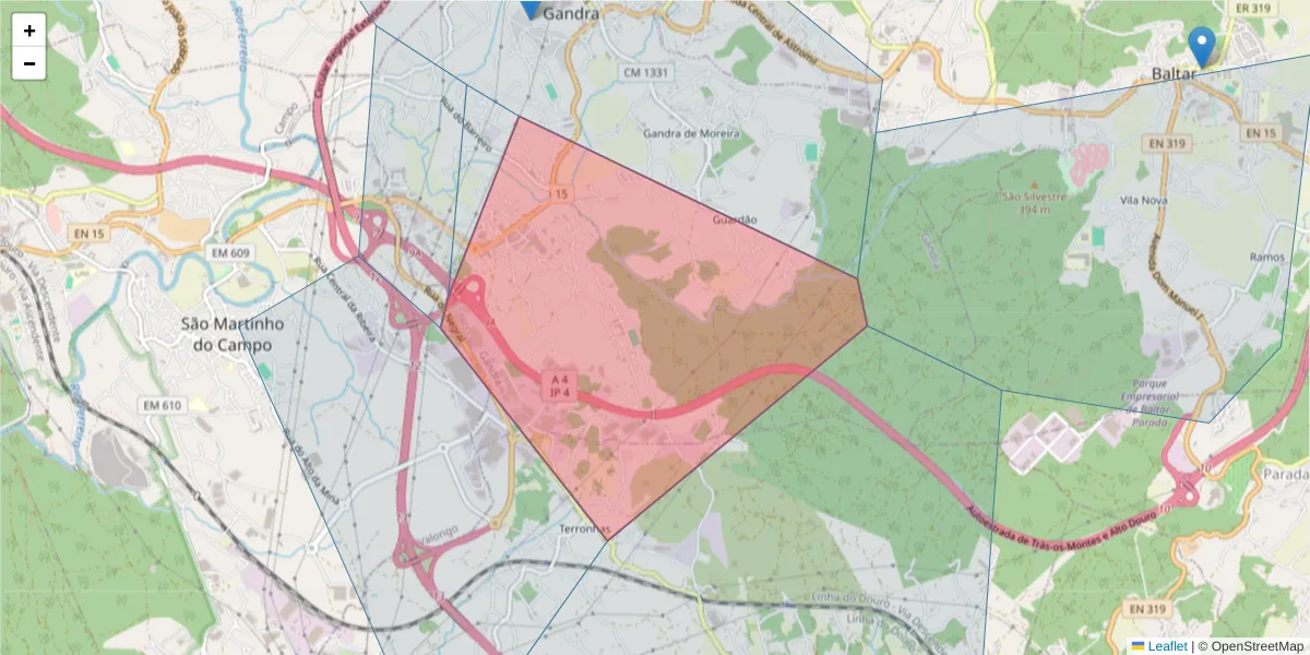 Mapa detalhado do código postal 4585-248 com limites, códigos postais vizinhos e agências dos correios