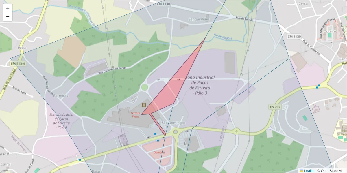 Mapa detalhado do código postal 4590-046 com limites, códigos postais vizinhos e agências dos correios