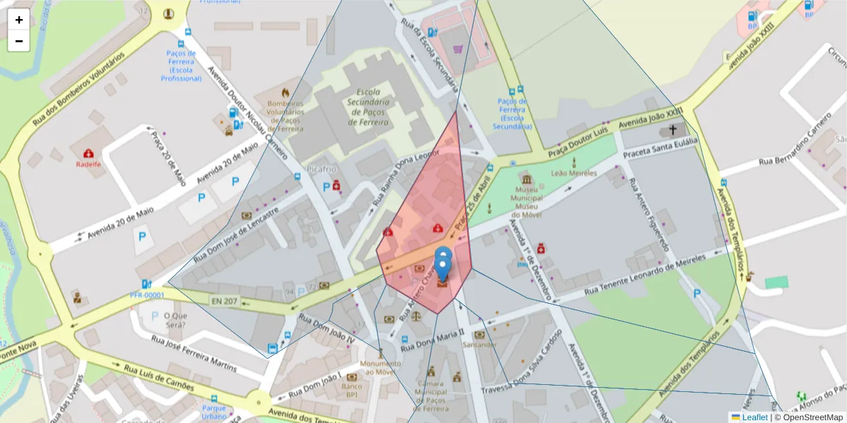 Mapa detalhado do código postal 4590-536 com limites, códigos postais vizinhos e agências dos correios