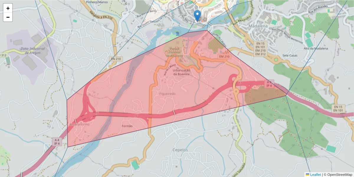 Mapa detalhado do código postal 4600-017 com limites, códigos postais vizinhos e agências dos correios