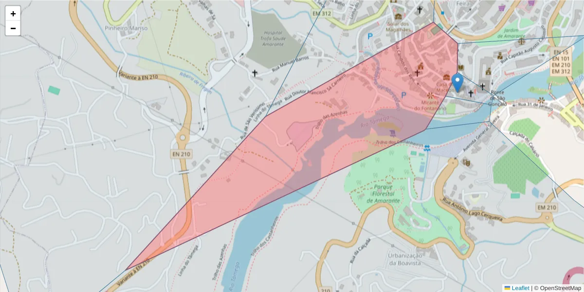 Mapa detalhado do código postal 4600-036 com limites, códigos postais vizinhos e agências dos correios