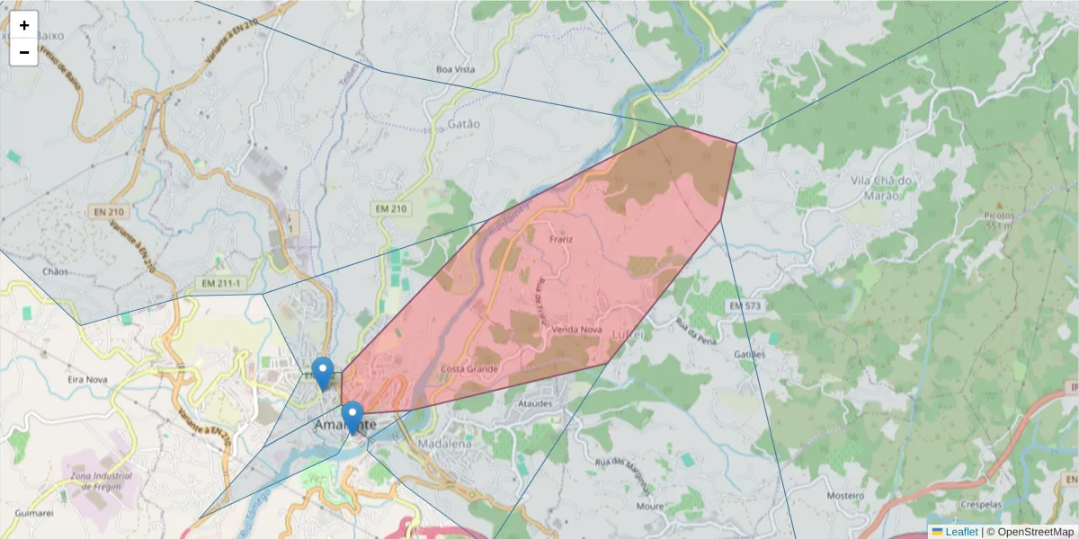 Mapa detalhado do código postal 4600-093 com limites, códigos postais vizinhos e agências dos correios