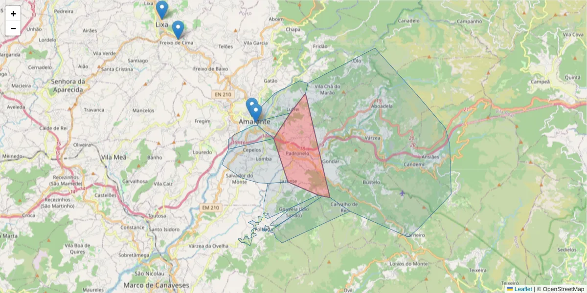 Mapa detalhado do código postal 4600-706 com limites, códigos postais vizinhos e agências dos correios