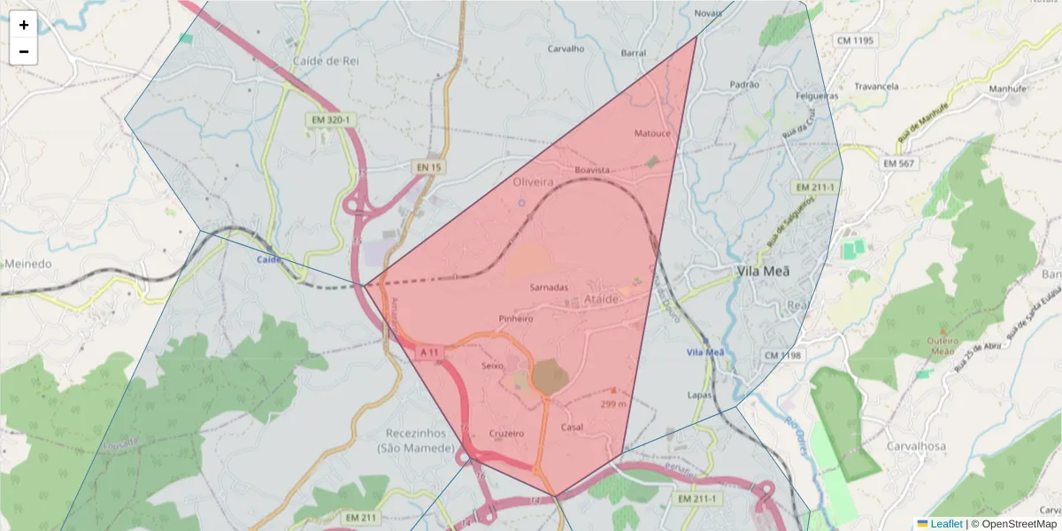 Mapa detalhado do código postal 4605-034 com limites, códigos postais vizinhos e agências dos correios