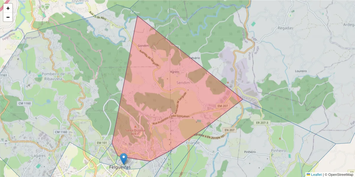 Mapa detalhado do código postal 4610-106 com limites, códigos postais vizinhos e agências dos correios