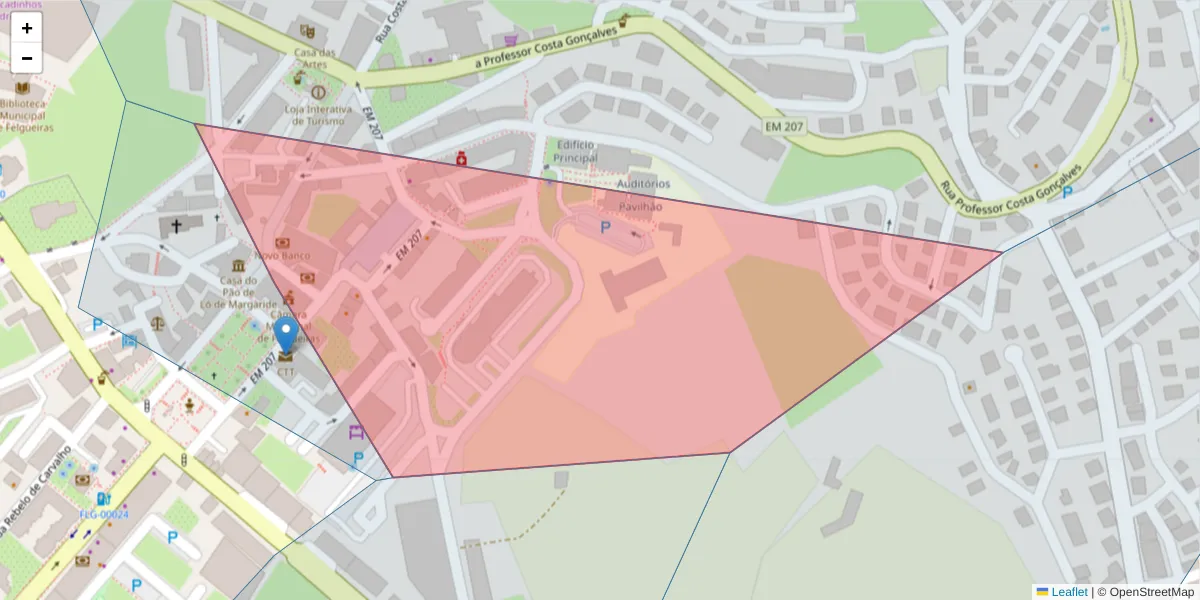 Mapa detalhado do código postal 4610-113 com limites, códigos postais vizinhos e agências dos correios
