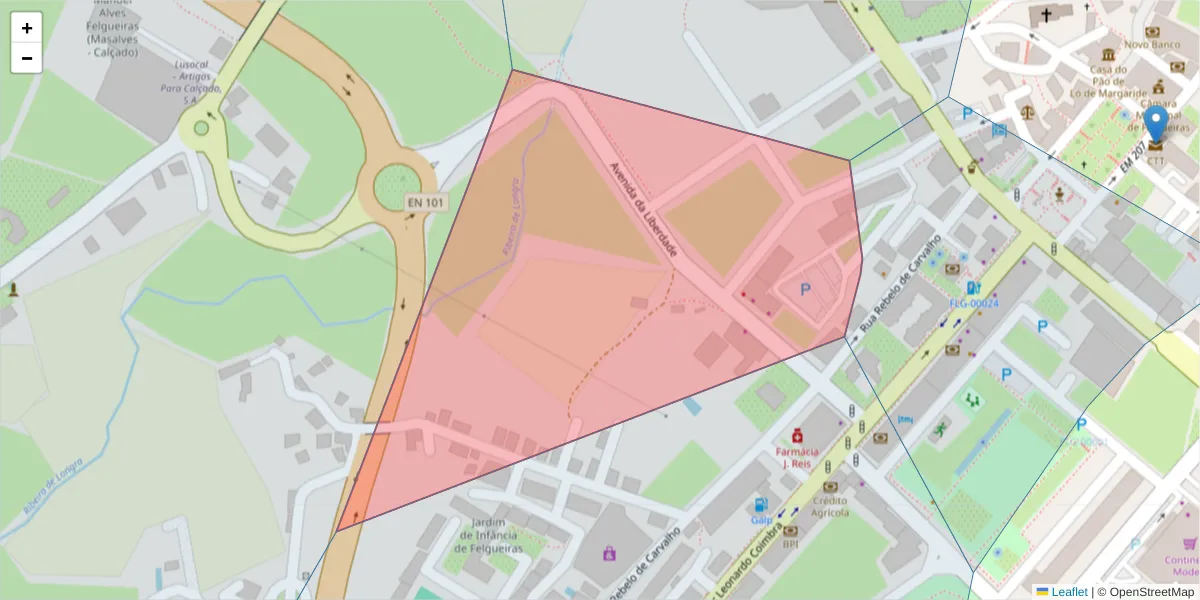 Mapa detalhado do código postal 4610-282 com limites, códigos postais vizinhos e agências dos correios