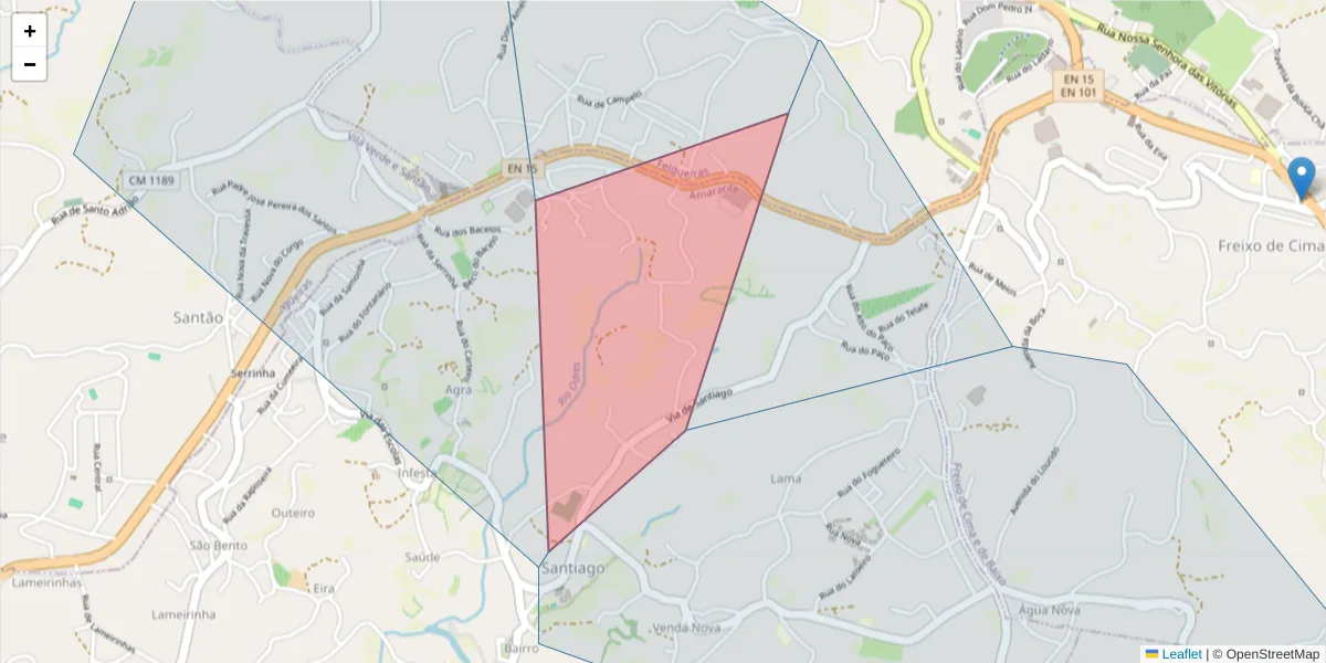 Mapa detalhado do código postal 4615-178 com limites, códigos postais vizinhos e agências dos correios