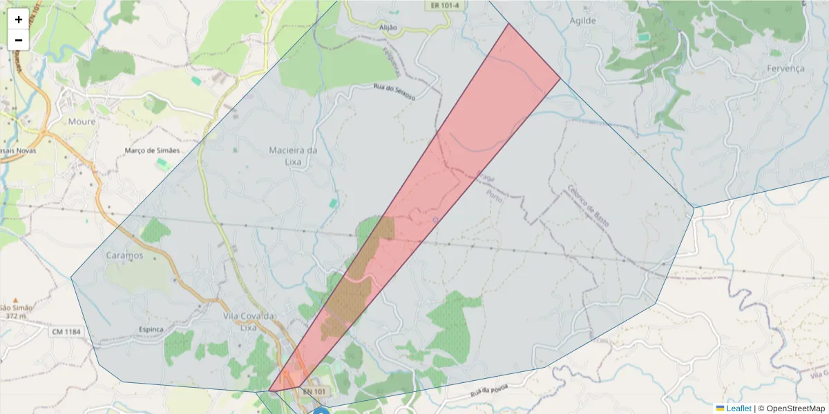 Mapa detalhado do código postal 4615-588 LIXA com limites, códigos postais vizinhos e agências dos correios